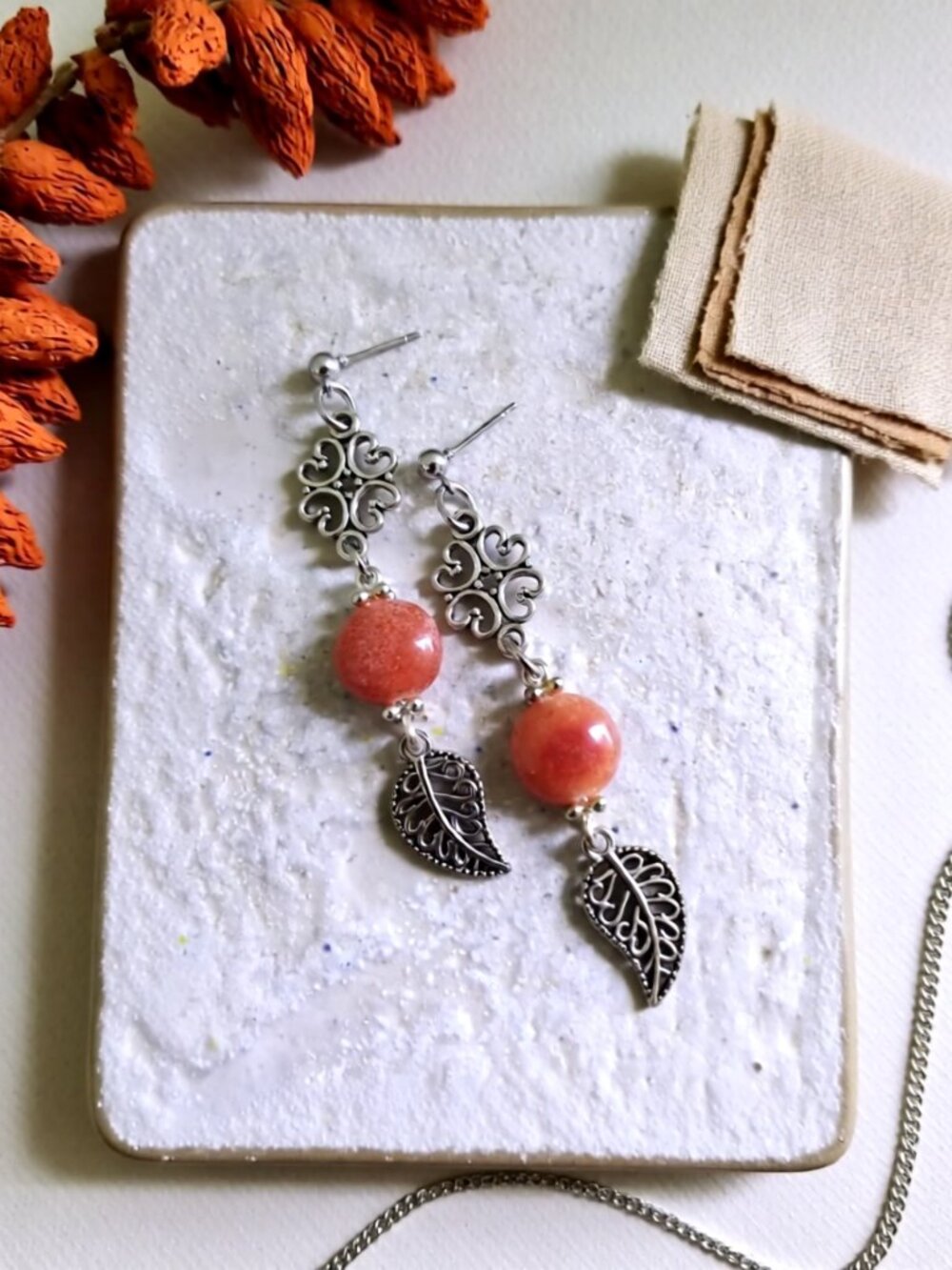 X-Long Leaf Dangle Earrings - Stainless Steel Posts - Boho Summer Fall Festival